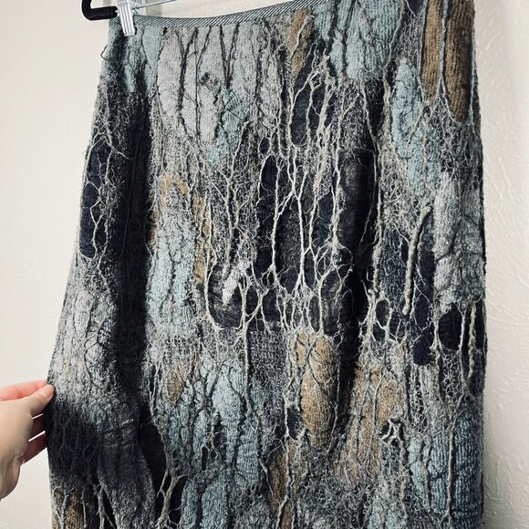 Marianne Kooimans Japanese Blue & Gray Eroded Wool Knit knee-length pencil skirt - Picture 7 of 12